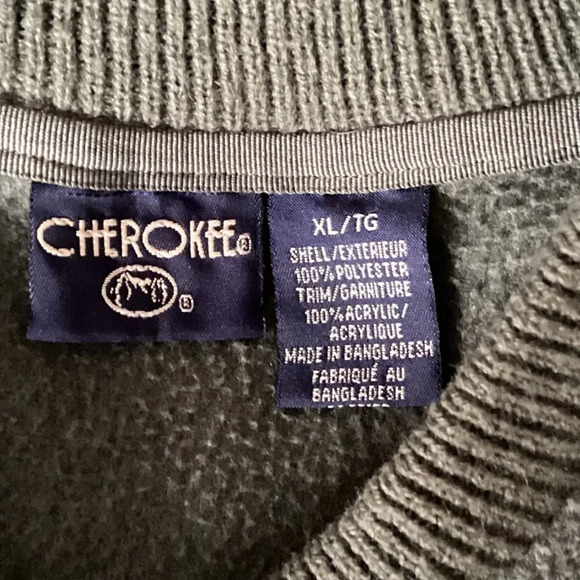 Cherokee Men's V-Neck Fleece Sweatshirt Green Pull Over Sweater Comfy Outdoor - Picture 5 of 5